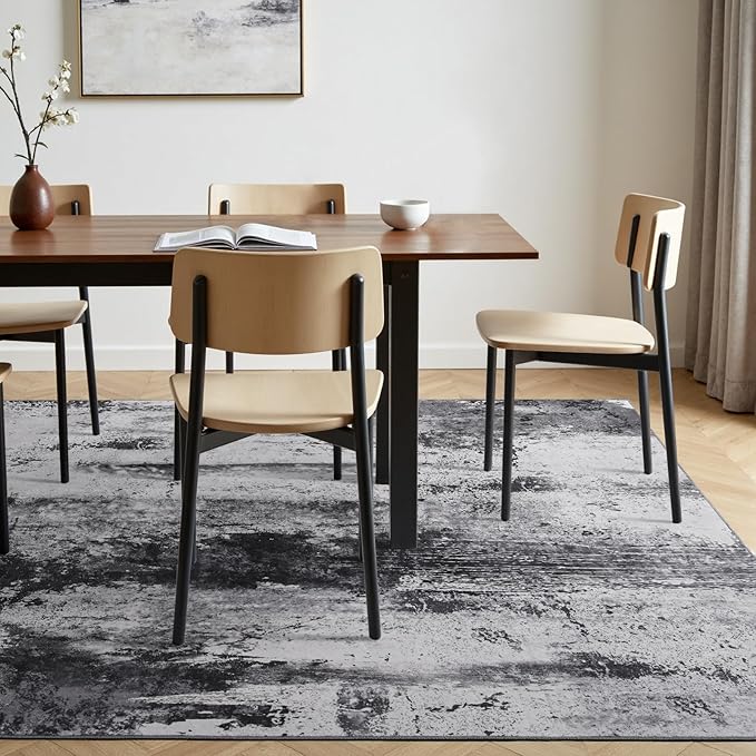 Toneed Abstract Area Rug Modern Washable Rug Soft Non Slip Rug Low Pile for Bedroom Living Room Dining Room Slate Grey 3x5 Feet