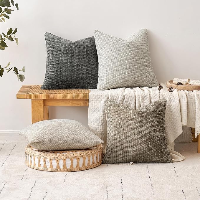 MIULEE Pack of 2 Couch Throw Pillow Covers 16x16 Inch Dark Gray Modern Boho Accent Decorative Pillow Covers Soft Chenille Farmhouse Cushion Covers for Home Decor Bed Sofa Living Room