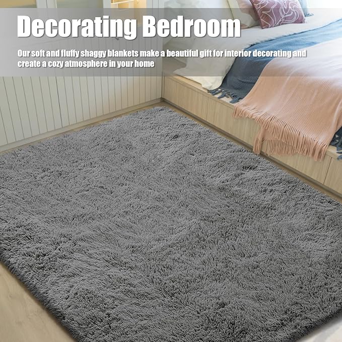 6x9 Fluffy Area Rug for Living Room,Shag Area Rugs for Bedroom,Deep Grey Soft Fuzzy Rug Non-Shedding Indoor Plush Carpet for Kids Bedroom Nursery Dorm Home Decor