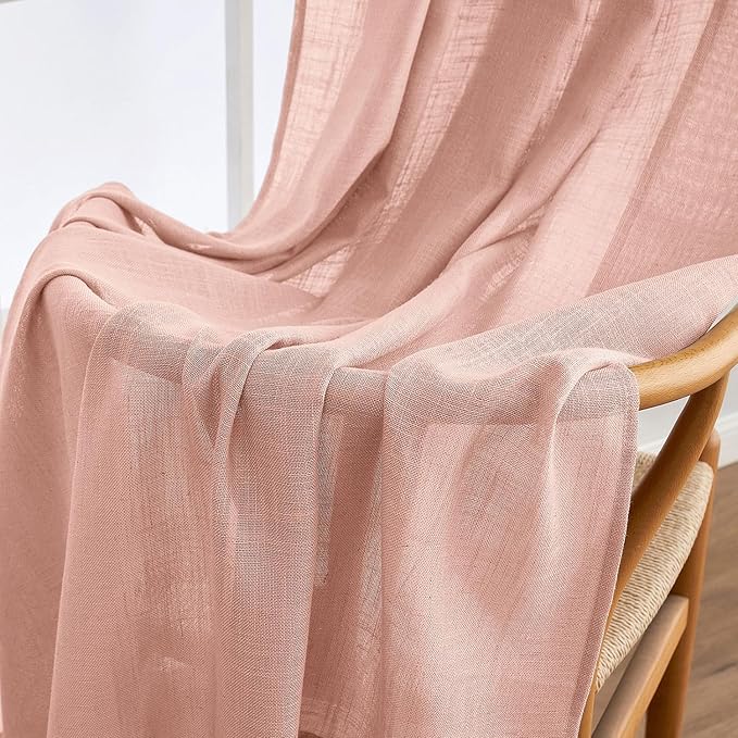 MIULEE Blush Pink Linen Curtains 84 Inch Length 2 Panels for Girls Bedroom Nursery, Soft Thick Linen Textured Window Drapes Semi Sheer Light Filtering Back Tab for Kids Living Room Light Pink Decor