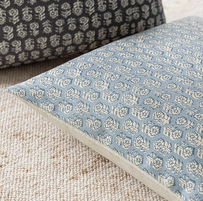 Foindtower Set of 2 Decorative Neutral Floral Print Throw Pillow Covers Vintage Accent Farmhouse Cushion Covers Boho Home Decor for Sofa Couch Chair Bedroom Living Room Outdoor,20×20 Inch,Powder Blue