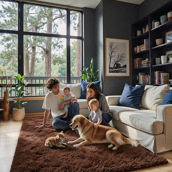 Rugs for Bedroom 4x6, Alfombras para Salas Shag Large Plush Soft Area Rug, Shaggy Carpets for Livingroom, Kids Boys Girls Home Decor Aesthetic(Coffee, 4 x 6)