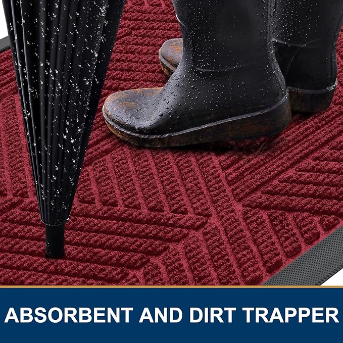 Smiry Front Door Mat Outside Entrance, Heavy Duty Sturdy Natural Rubber Doormat, Trap Dirt and Moisture, Easy Clean Low Profile Welcome Floor Mats for Indoor Outdoor Entry, 59x23 Inch, Wine Red
