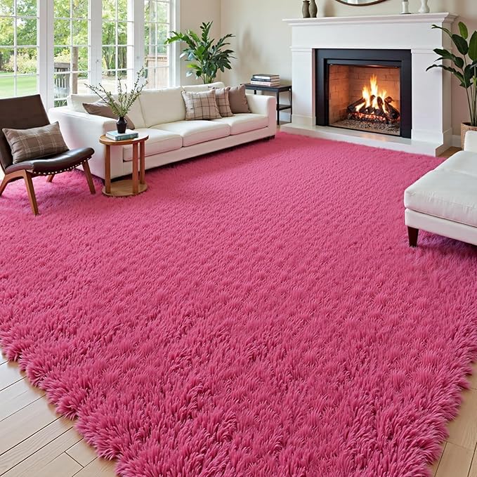 Rugs for Living Room 6x9, Alfombras para Salas Shag Large Plush Soft Area Rug, Shaggy Carpets for Bedroom, Kids Boys Girls Home Decor Aesthetic(Hot Pink, 6 x 9)