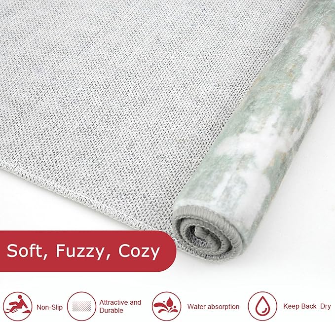 KOZYFLY Small Area Rug 2x3 Rug Entryway Rugs Modern Abstract Indoor Non-Slip Machine Washable Rug Light Green Yellow, Dining Room Rug with Soft Low Pile for Kitchen Bath Office Small Carpet Floor Mats