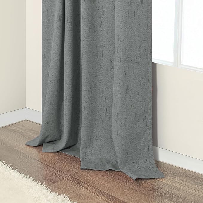 Gray Black Out Curtains 72 Inch Long for Bedroom 2 Panels Set Back Tab Pleated Neutral Boho Linen Textured Dark Grey Room Darkening Saving Energy Efficient Sound Deadening Drapes for Doorway 72 Length