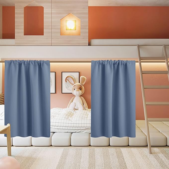 RYB HOME Half Curtain Tiers 36 inch Length, Rod Pocket Summer Heat Blocking Thermal Insulated Short Blackout Curtains for Small Window, Width 34 by Length 36, Stone Blue, 2 Panels