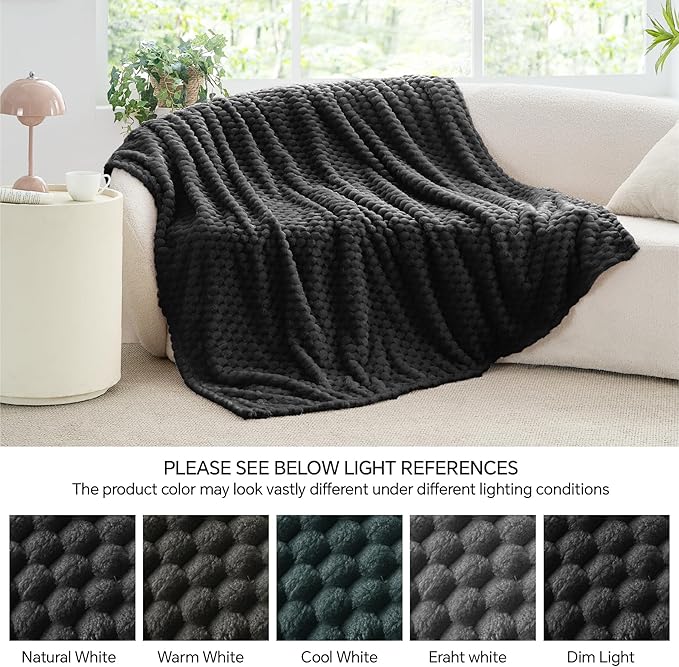 BEDELITE Fleece Blanket - 3D Jacquard Decorative Black King Size Blankets for Bed, Soft and Cozy Warm Plush Fluffy Blanket All Seasons Suitable, 108x90Inches
