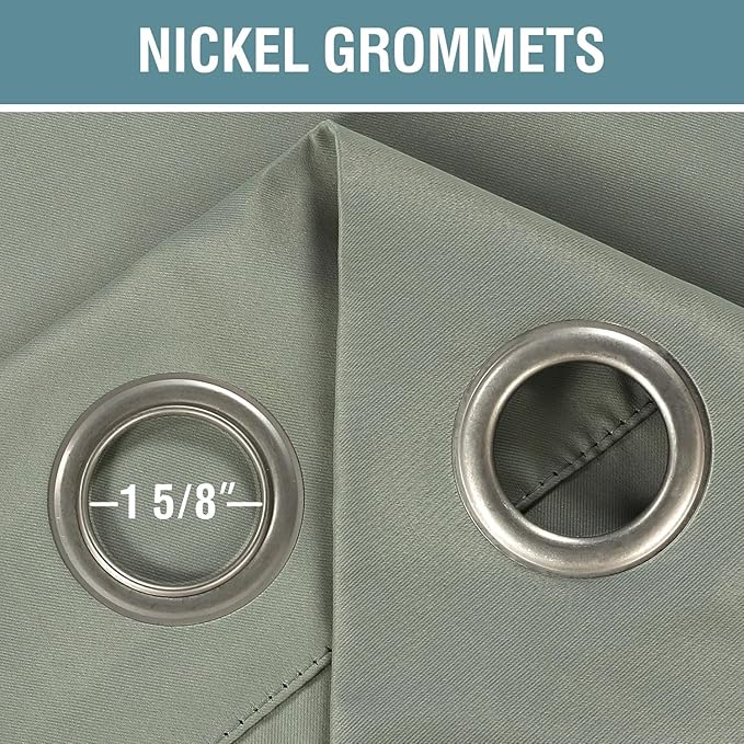 H.VERSAILTEX Sage Green Curtains/Drapes Blackout for Bedroom Room Darkening Thermal Curtains for Living Room Noise Reducing Sound Proof Solid Grommet Curtain (One Panel, Light Sage, 52" W x 120" L)