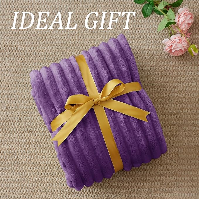 BEDELITE Twin Blanket for Couch & Bed, 300GSM Soft & Warm Fleece Blanket, Decorative and Giftable Striped Purple Blankets for Women, Men, 60"x80"