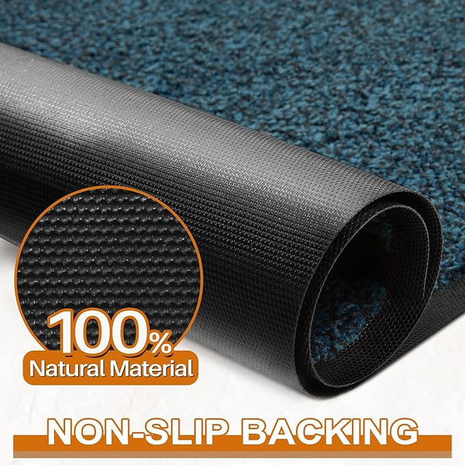 Mibao Front Door Mat, Dirt Trapper Welcome Mat for Outdoor Indoor, Non-Slip Waterproof Doormat, Durable Machine Washable Low Profile Entry Rug for Back Door Outside Patio Porch, 48" x 24", Blue