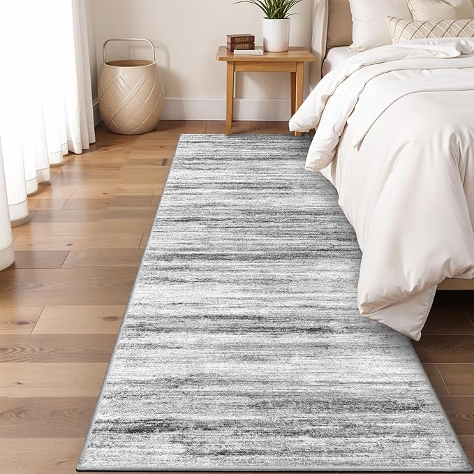 3x10 Washable Runner Rug for Family: Easy-to-Clean Runners for Hallway Entryway Bedroom - Stain and Water Resistant Rugs with Non-Slip Backing - Soft Low-Pile Carpet 10ft Grey
