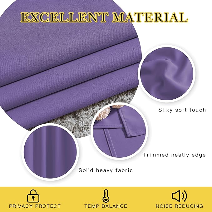 NICETOWN Lilac Purple Room Darkening Curtains 66 inches Long, Grommet Thermal Curtains Window Treatment Sound Reducing Drapes for Bedroom/Home Family, W66 x L66, 2 Panels