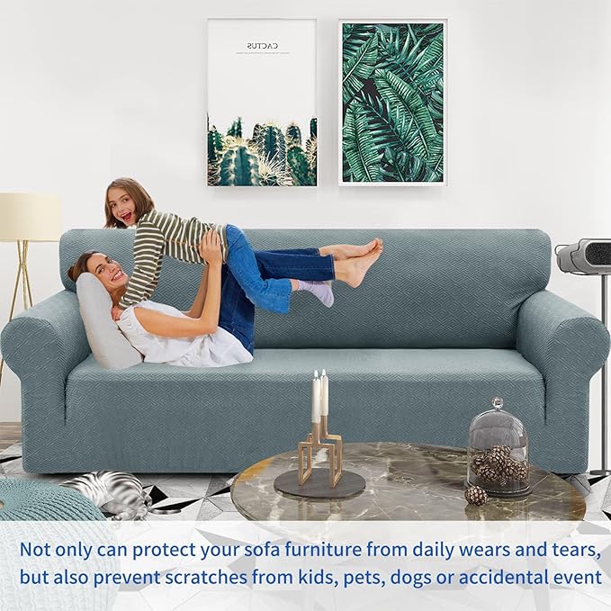 ZNSAYOTX 1 Piece Jacquard Chair Slipcovers for Living Room High Stretch Chair Covers with Arms Anti Slip Pets Friendly Couch Sofa Armchair Cover Furniture Protector (Small, New Pattern Light Grey)