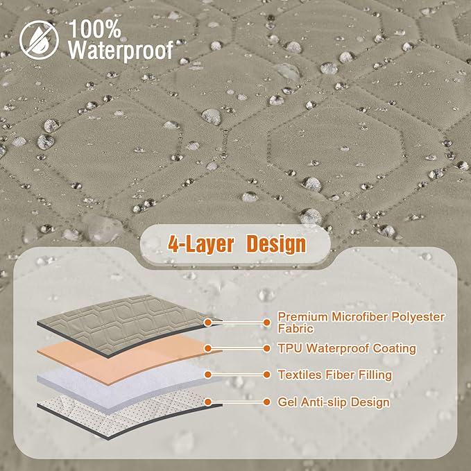 VANSOFY Waterproof Recliner Couch Covers, Sofa Covers 1-Piece Washable Reclining Sofa Cover Non-Slip Furniture Protector with Elastic Straps Pocket for Dogs, Pets(Khaki,2 Seater)