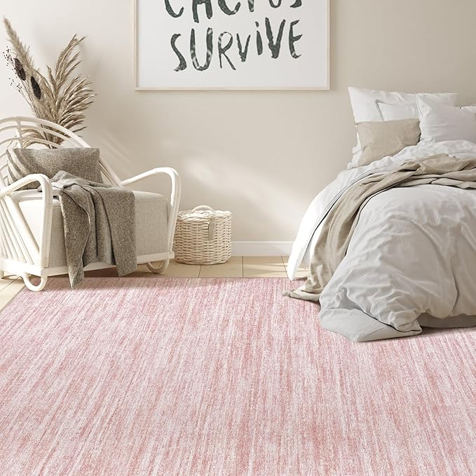 Nakagishi 5X7 Area Rugs Living Room: Washable Large Vintage Rug Neutral Non-Slip Soft Stain Resistant Indoor Carpet for Bedroom Nursery Dining Room Office Playroom - Pink-01
