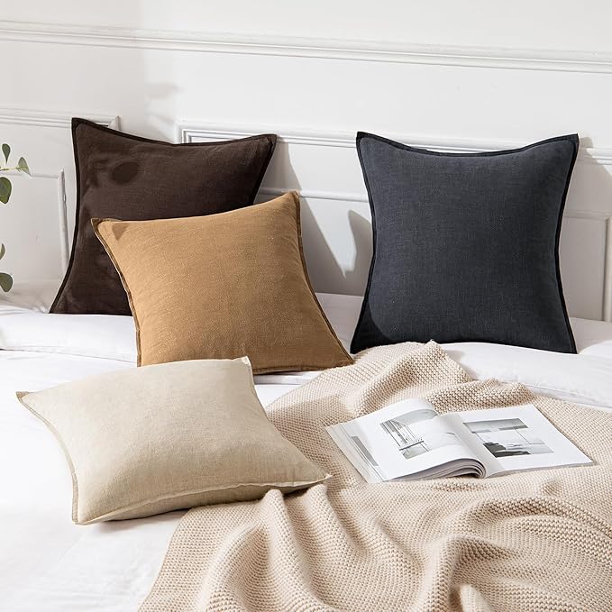 MIULEE Decorative Linen Pillow Covers 20x20 Inch Brown Boho Farmhouse Neutral Couch Throw Pillows for Bed Pack of 2 Accent Modern Pillowcase Sofa Livingroom Home Decor