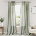Nanspring Sage Green Curtains 132 Inches Long 2 Panels for Living Room Back Tab Rod Pocket Semi Sheer Linen Drapes Neutral Sage Room Decor Green Curtain Ceiling to Floor Length for Dining Room 52x132