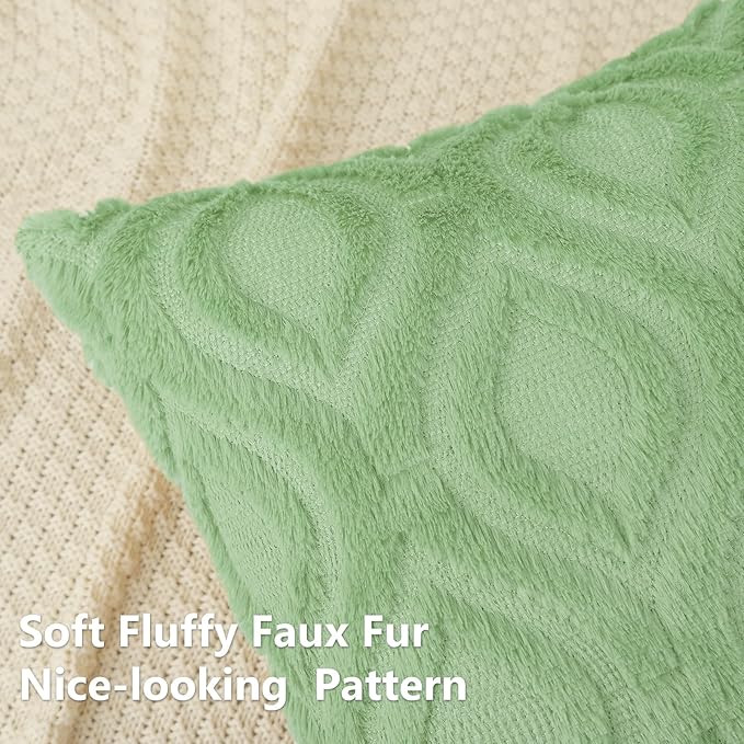 decorUhome Summer Throw Pillow Covers 16x16 Inch Set of 2, Soft Plush Faux Wool Light Sage Green Solid Couch Pillow Covers, Accent Farmhouse Neutral Square Pillow Cases for Sofa Bed Living Room