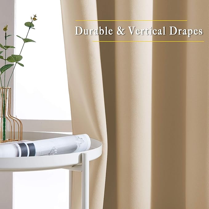 NICETOWN Blackout Window Curtains for Bedroom - Window Treatment Thermal Insulated Solid Grommet Vertical Drapes Window Treatments for Cafe, Biscotti Beige, Set of 2, W40 x L63