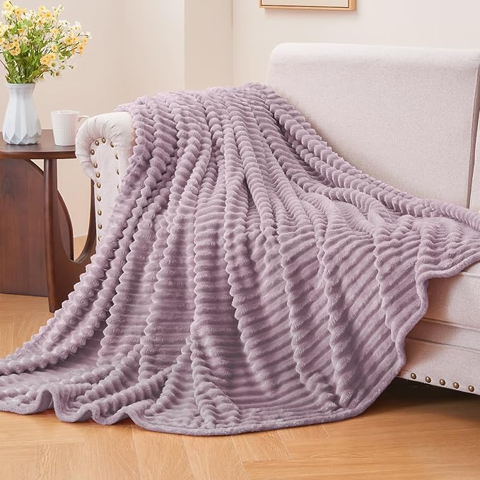 BEDELITE Fleece Blanket Twin Size – 3D Ribbed Jacquard Soft and Warm Decorative Fuzzy Blankets – Cozy, Fluffy, Plush Lightweight Throw Blankets for Couch, Bed, Sofa(Dusky Violet, 60x80 inches)