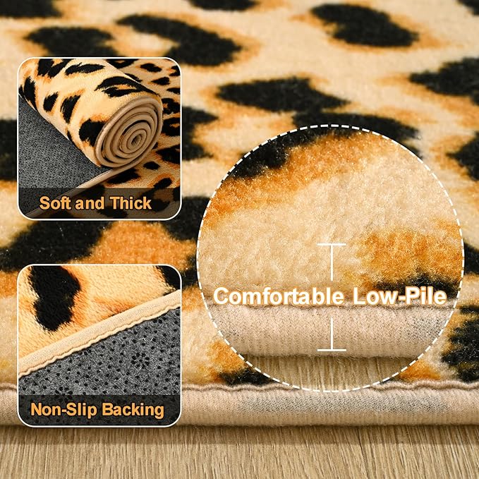 Amearea Soft Leopard Rugs for Bedroom Living Room, 6x9 Modern Cheetah Print Thickened Memory Foam Rug, Fluffy Indoor Washable Animal Rugs Carpet for Kids Boys Girls Dorm Nursery Room Decor, Khaki