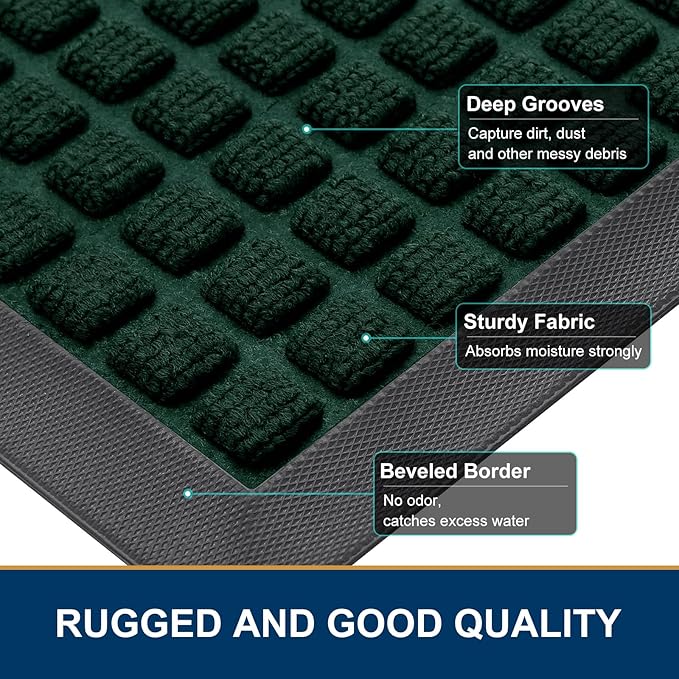 Smiry Front Door Mat Outside Entrance, Heavy Duty Natural Rubber Doormat, Non Slip, Trap Dirt and Moisture, Easy Clean, Low Profile Welcome Floor Mats for Indoor Outdoor Entry, 59x34 Inch, Black Green