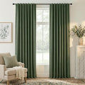 RYB HOME Olive Green 100% Blackout Linen Curtains 90 inches Long, Luxury Thermal Insulated Room Darkening Drapes for Living Room/Bedroom/Sliding Doors, Back Tab&Rod Pocket, W52xL90, 2 Panels