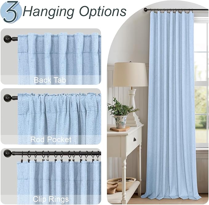 Pitalk Light Blue Curtains for Bedroom 63 Inch Length 2 Panels Linen Blackout Room Darkening Cold Heat Light Blocking Sky Baby Blue Curtains for Kids Room Girls Boys Nursery Breakfast Nook 52x63 Long