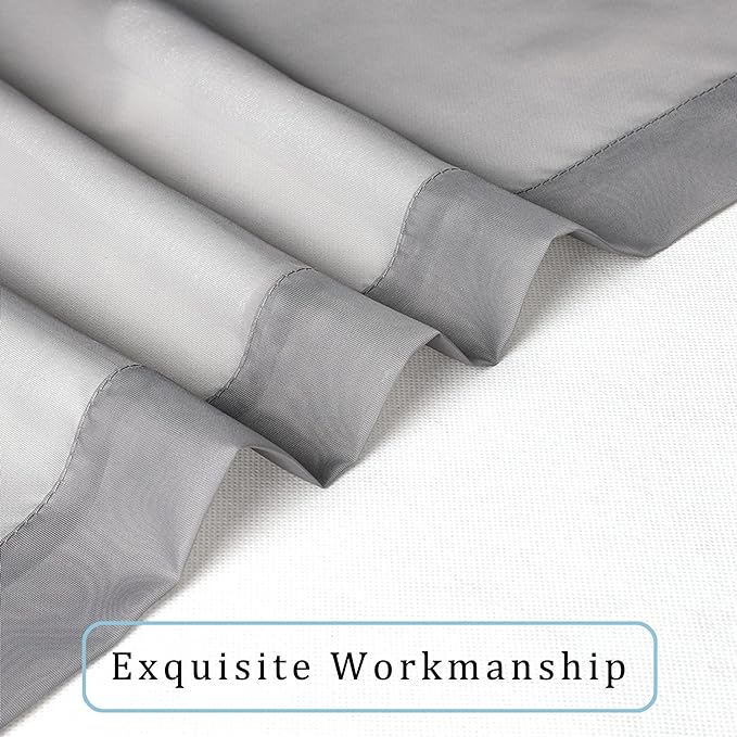 OWENIE Sheer Curtains Grey 45 Inches Long, Light Filtering Tiers for Kitchen, Basement, Bedroom, Short Panels Rod Pocket 2 Panels, Cafe Small Window, 42" W x 45" L
