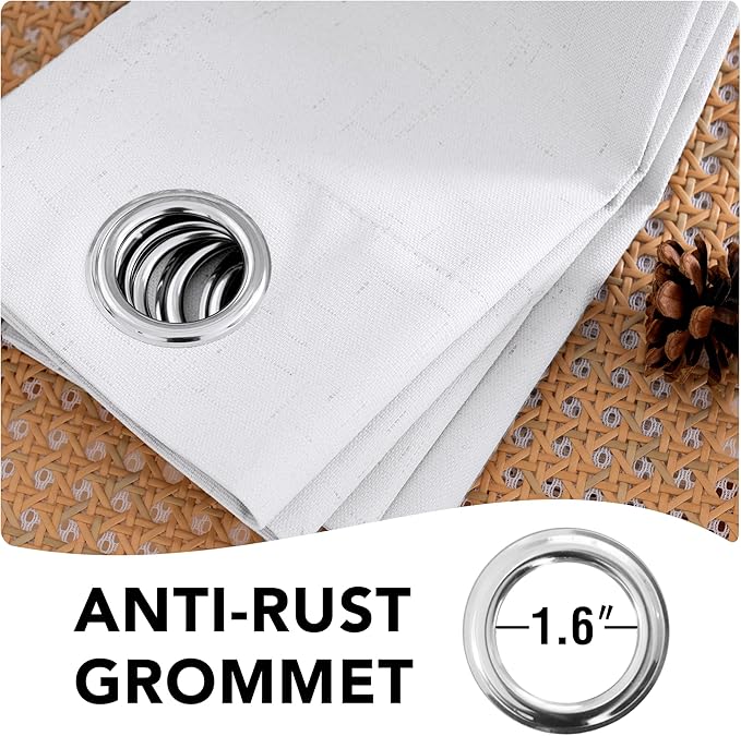 H.VERSAILTEX Pure White Curtains 96 inches Long, 100% Blackout Curtains for Bedroom Thermal Insulated Linen Textured Curtains Living Room Grapes 2 Panel Sets, 52W x 96L - Inch