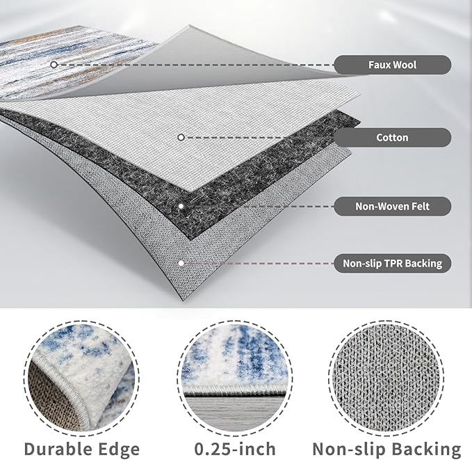 3x20 Washable Hallway Runner Rug: Extra Long Runners for Entryway Living Room Dining Room - Stain and Water Resistant Rugs with Non-Slip Backing - Soft Low-Pile Carpet 20ft Navy Grey