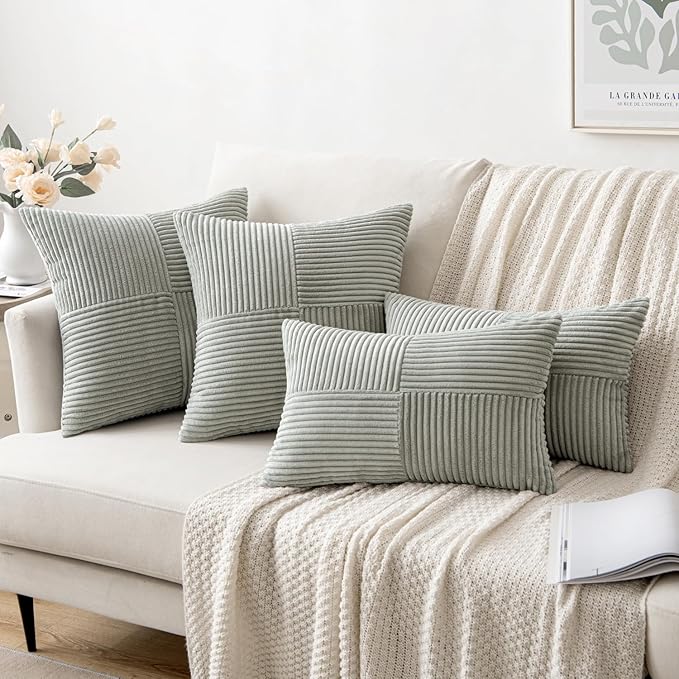 MIULEE Silver Grey Decorative Throw Pillow Covers 20x20 Inch for Couch Bed Sofa Pack of 2 Boho Farmhouse Throw Pillows Soft Cross Corduroy Patchwork Textured Cushion Cases