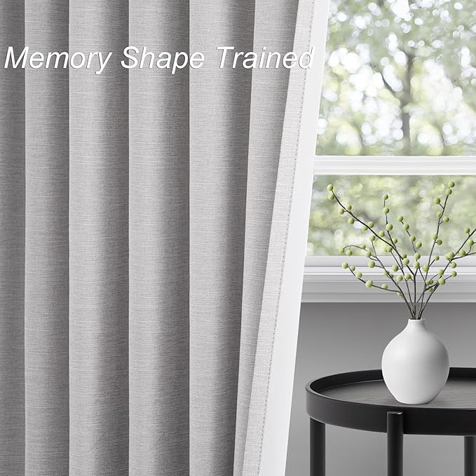 Extra Wide Total Blackout 96 Inch Curtains 70 Inches Wide for Living Room 2 Panels Modern Linen Blackout Curtain for Large Window Treatment Privacy Thermal Drapes Rod Pocket Pleated 72"W x 96"L Grey