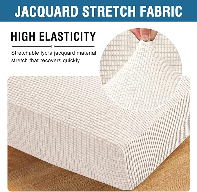 H.VERSAILTEX High Stretch Couch Cushion Covers,Chair Sofa Seat Slipcovers Couch Cushion Cover Stretch Furniture Protector for Kids, Pets(2 Packs Cushion Loveseat Covers, Ivory)