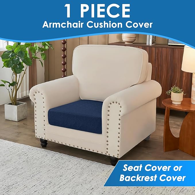 XINEAGE Large Couch Cushion Covers Seat Cushion Cover Thick Stretch Sofa Slipcovers 1 Piece Individual Couch Covers with Elastic Bottom(Single XL Seat Cushion/Backrest,Navy Blue)