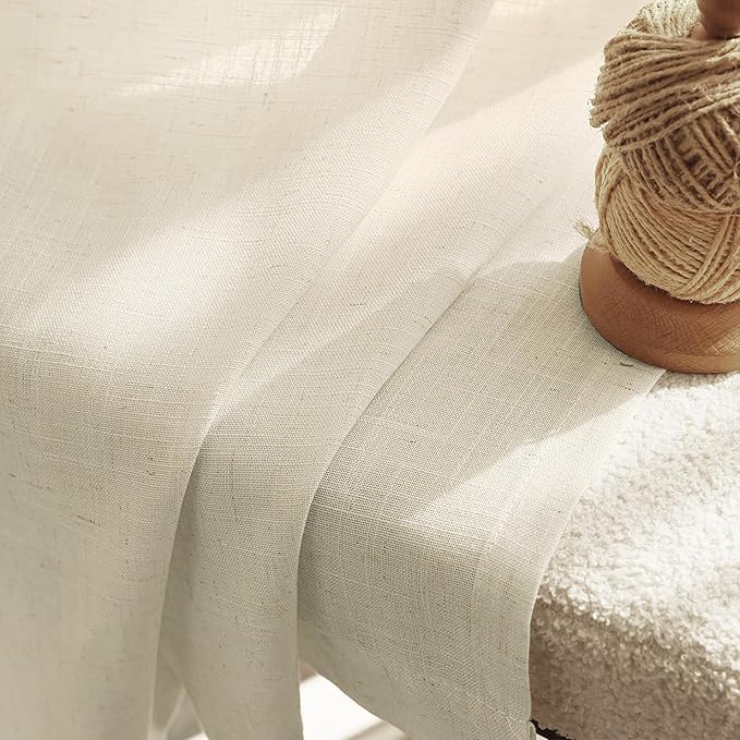 Faux Linen Beige Curtains 72 inches Long for Living Room Rustic Farmhouse Linen Drapes Semi Sheer Burlap Textured Canvas Cloth Curtain Panels Set of 2 Kahki Tan Colored