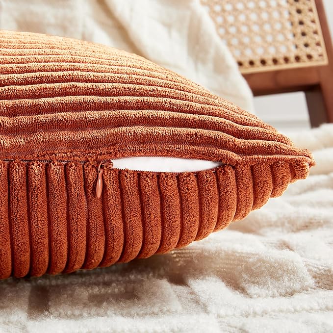 Fancy Homi Set of 2 Burnt Orange Lumbar Decorative Throw Pillow Covers 14x22 Inch for Living Room Couch Bed, Boho Farmhouse Fall Home Decor, Soft Corduroy Corss Patchwork Cushion Case 35x55 cm