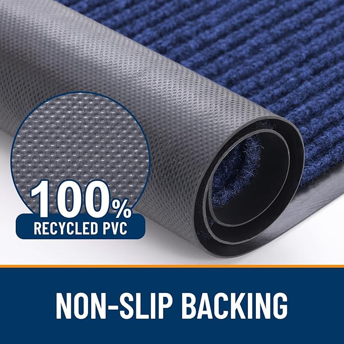 OLANLY Front Door Mat Indoor Outdoor Entrance, Waterproof Heavy Duty Doormat, Fade Resistant, Low Profile, Easy Clean Patio Porch Welcome Floor Mats for Entry, 35x30, Blue