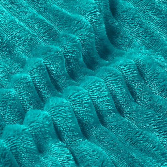 BEDELITE Fleece Blanket Queen Size – 3D Ribbed Jacquard Soft and Warm Decorative Fuzzy Blankets – Cozy, Fluffy, Plush Lightweight Throw Blankets for Couch, Bed, Sofa(Blue, 90x90 inches)