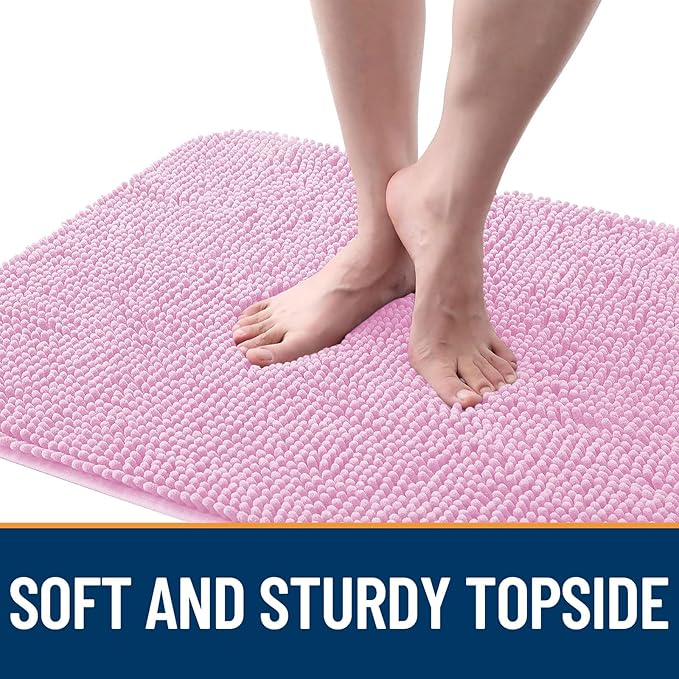 OLANLY Dog Door Mat for Muddy Paws 34x21, Absorbs Moisture and Dirt, Absorbent Non-Slip Washable Doormat, Quick Dry Chenille Mud Mat for Dogs, Entry Indoor Entryway Carpet for Inside Floor, Pink