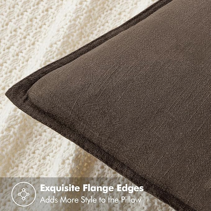 MIULEE Decorative Linen Pillow Covers 18x18 Inch Dark Coffee Chocolate Boho Farmhouse Neutral Winter Couch Throw Pillows for Bed Pack of 2 Accent Modern Pillowcase Sofa Livingroom Home Decor