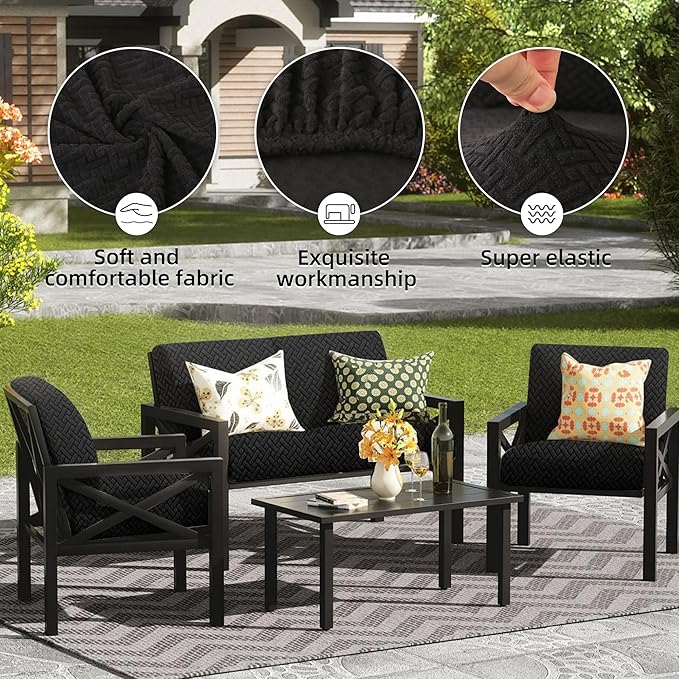 Outdoor Cushion Covers Set,14PCS Patio Furniture Couch Seat Slipcovers, Replacement for Sofa Sectional Chair(Cover，Only)