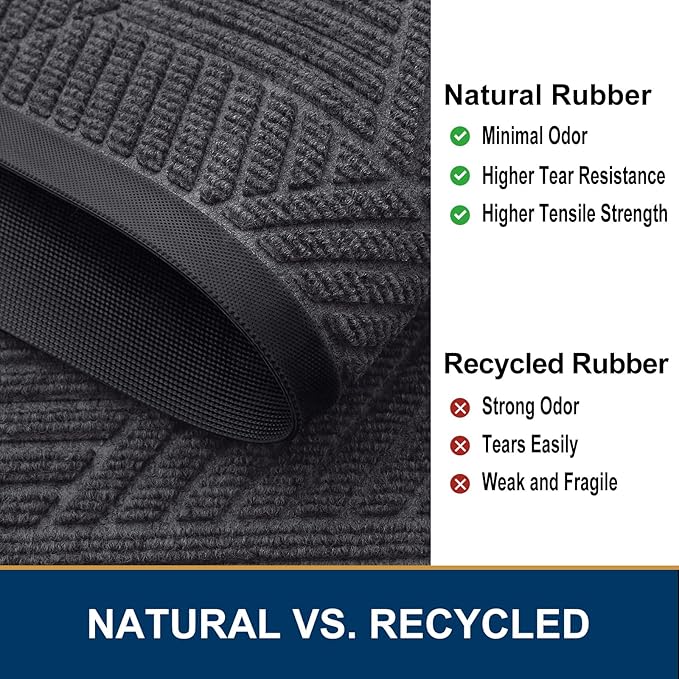 Smiry Front Door Mat Outside Entrance, Heavy Duty Sturdy Natural Rubber Doormat, Trap Dirt and Moisture, Easy Clean Low Profile Welcome Floor Mats for Indoor Outdoor Entry, 71x23 Inch, Medium Grey