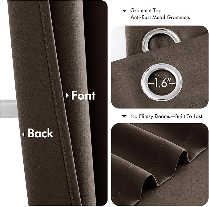 MIULEE Chocolate Brown Blackout Curtains for Bedroom Living Room 72 Inches Long 2 Panels, Thermal Insulated Room Darkening Drapes Solid Grommet Noise Reduction Window Treatments 40x72 inch