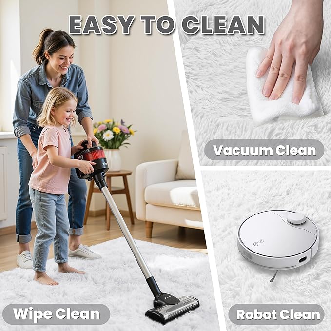 6x9 Area Rugs for Living Room Rug: Soft Fluffy Shag White Rugs for Bedroom, Non-Slip Large Fuzzy Plush Rug Indoor Floor Carpet for Nursery Kids Boys Girls Room, Dorms, Playroom, Modern Home Decor