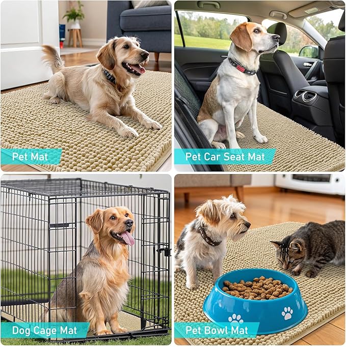 OLANLY Dog Door Mat for Muddy Paws 70x46, Absorbs Moisture and Dirt, Absorbent Non-Slip Washable Doormat, Quick Dry Chenille Mud Mat for Dogs, Entry Indoor Entryway Carpet for Inside Floor, Beige