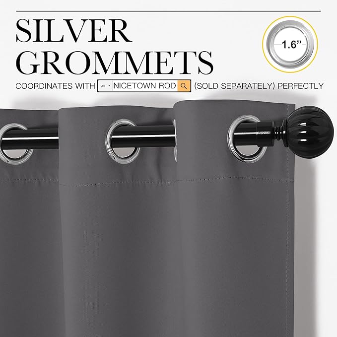 NICETOWN Blackout Curtains Panels for Bedroom - 3 Pass Microfiber Noise Reducing Thermal Insulated Solid Ring Top Blackout Window Drapes (2 Panels, 55 x 78 Inch, Gray)