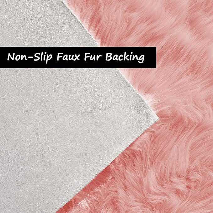 Goolela Pink Fluffy Fur Rug Fuzzy Furry Faux Sheepskin Pink Carpet 2x3 for Girls Bedroom Bedside Playroom Small Decor Cute Plush Washable Rectangle