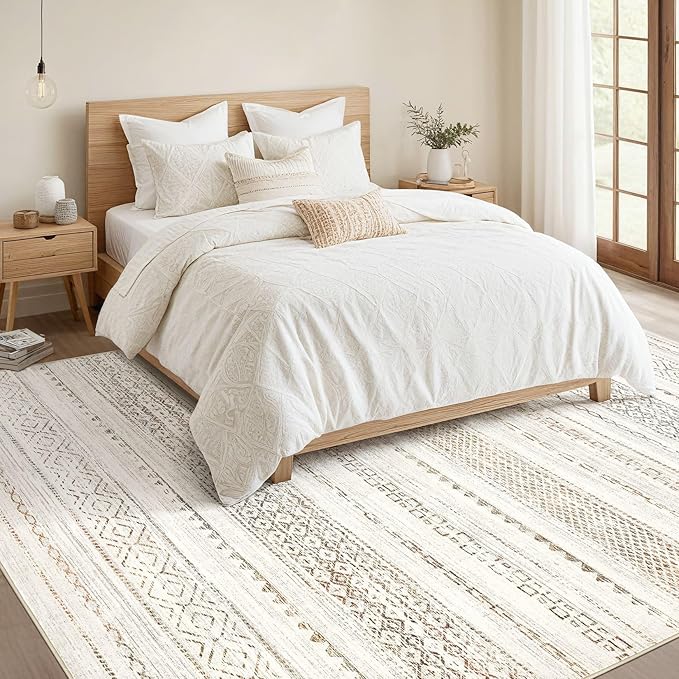 Nakagishi 10x12 Area Rug Living Room: Washable Boho Large Neutral Modern Soft Stain Resistant Farmhouse Indoor Floor Rug Non Slip Accent Carpet for Bedroom Nursery Kids Playroom Office- Colorful